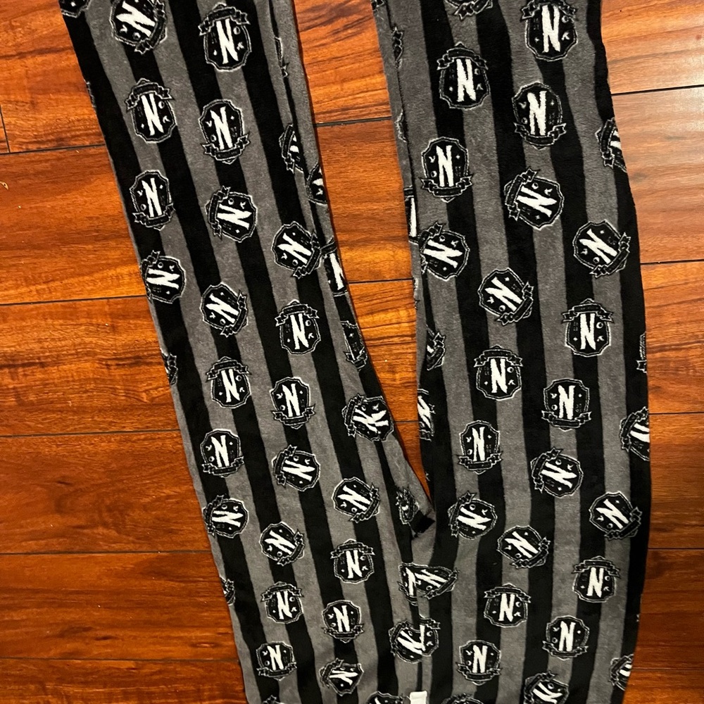 Black and Gray Striped Logo Pants